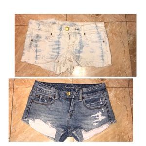 2 American eagle Medium Wash + Tie Dye Jean Shorts